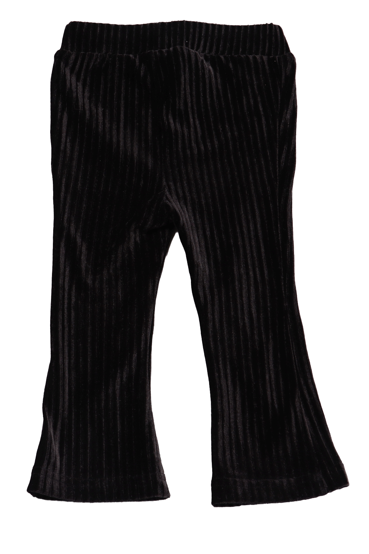 Quapi flared broek corduroy (achterkant). Een mooie fluwelen stof met een flared pijp. Deze broek heeft maat 74 en heeft een elastische tailleband.