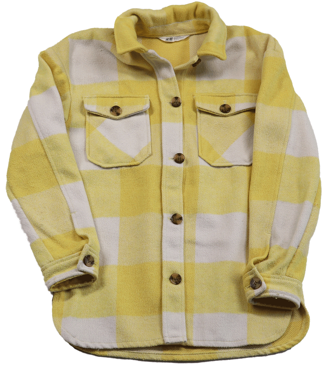 H&M overhemd geel in maat 146. Dit overhemd is combinatie van wol en andere producten. Hierdoor voelt het heerlijk zacht aan op de huid.