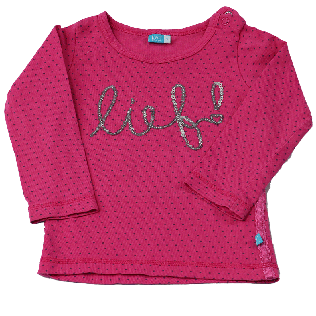 Lief! longsleeve roze. Een stoere en comfortalbe longsleeve met een fijn stippen motief. Deze longsleeve maakt de outfit van je kleine helemaal af!