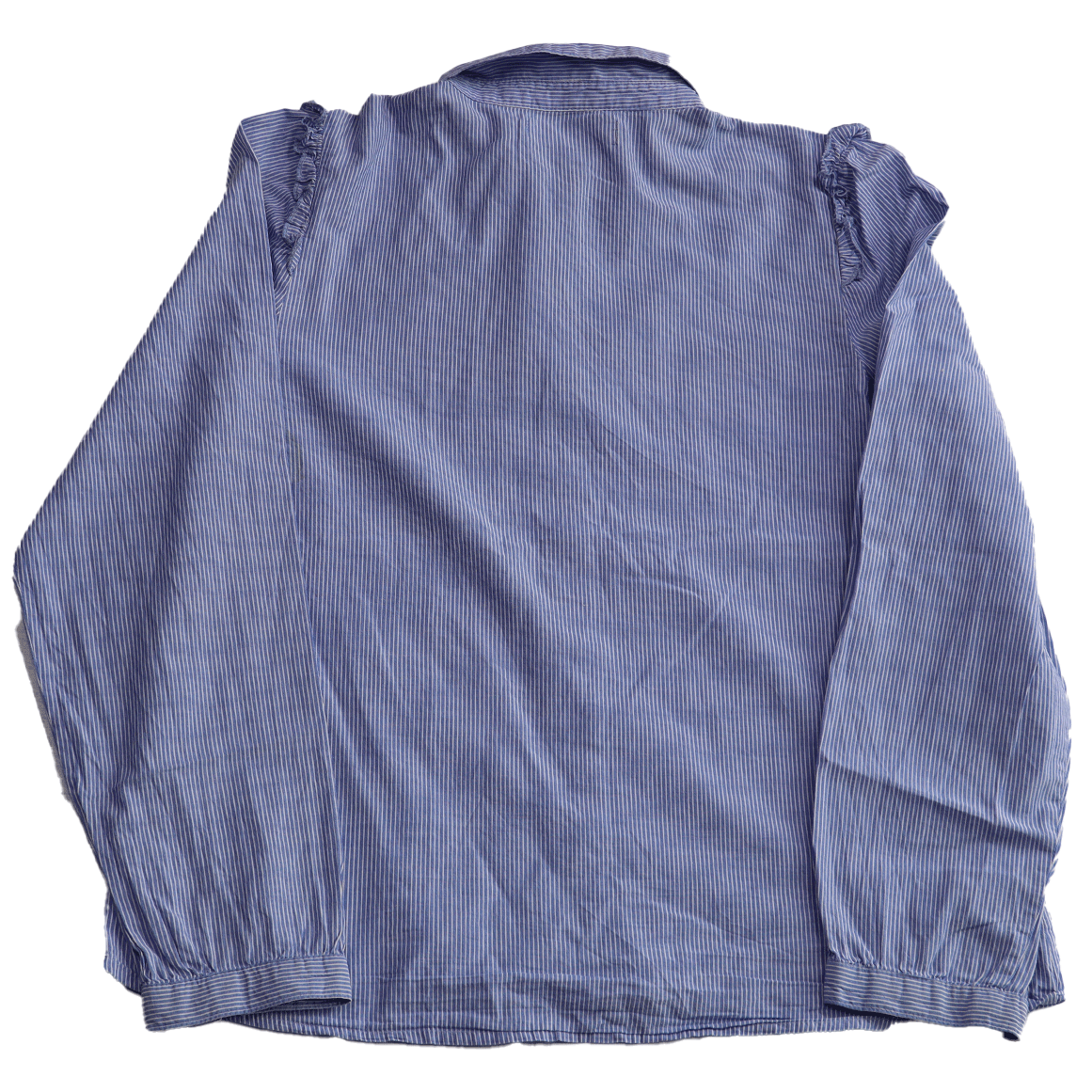 Zara blouse achterkant blauw wit gestreept met leuke details op de kraag. Deze blouse heeft maat 164 en is gemaakt van 100% ademend katoen.