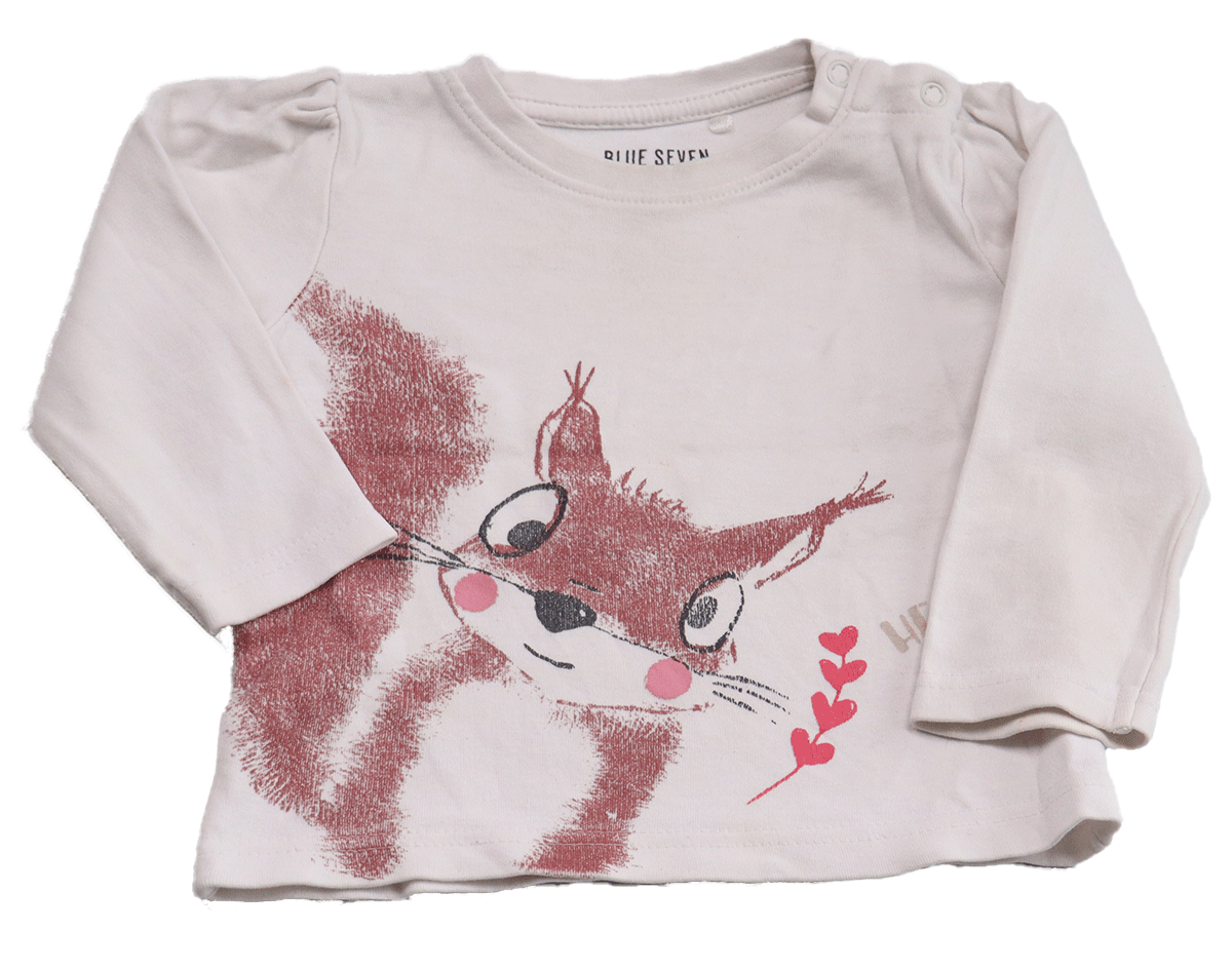 Blue Seven sweater in maat 74 is geschikt voor meisjes van 9-12maaden. Door het modieuze ruimvallende model kan ze zeker wel langer mee.