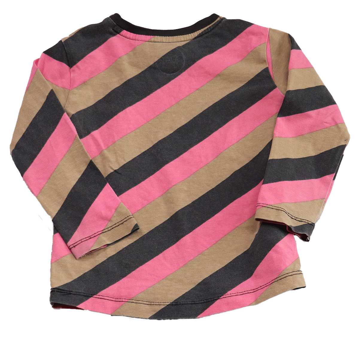 Quapi longsleeve strepen (achterkant), een stoere longsleeve met een opvallende en vrolijke kleuren combinatie, maat 80. Deze longsleeve is comfortabel voor de huid.