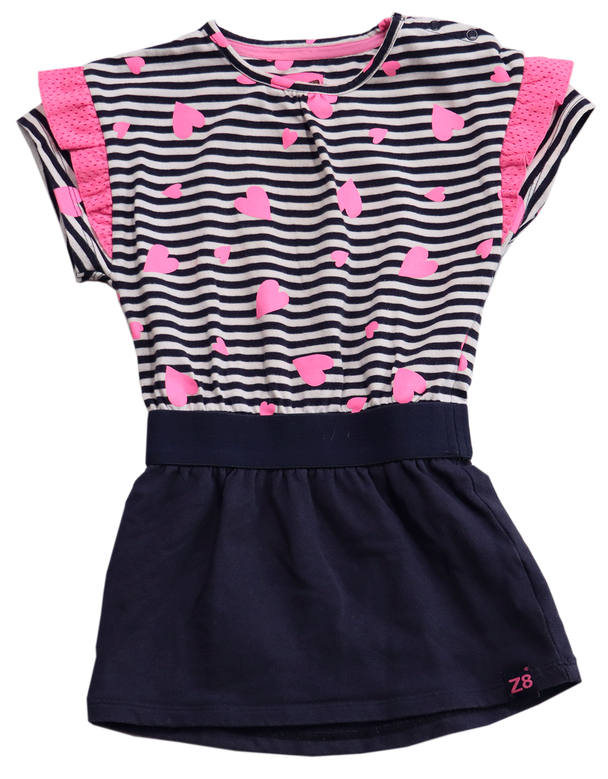 Danique zomerjurk Z8 maat 86 een leuke en vrolijke jurk die je kleine meid met al het plezier wil en zal dragen. Welke meisje is er nou niet gek op hartjes?