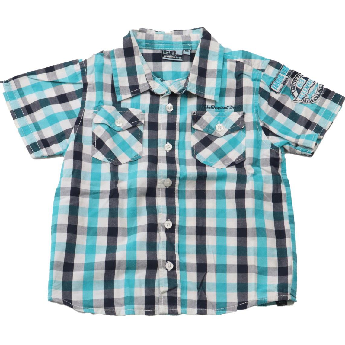 Scamps&Boys overhemd blauw geblokt in maat 116 voor jongens. Dit zomer overhemd is geschikt voor alle gelegenheden en staat altijd stijlvol.