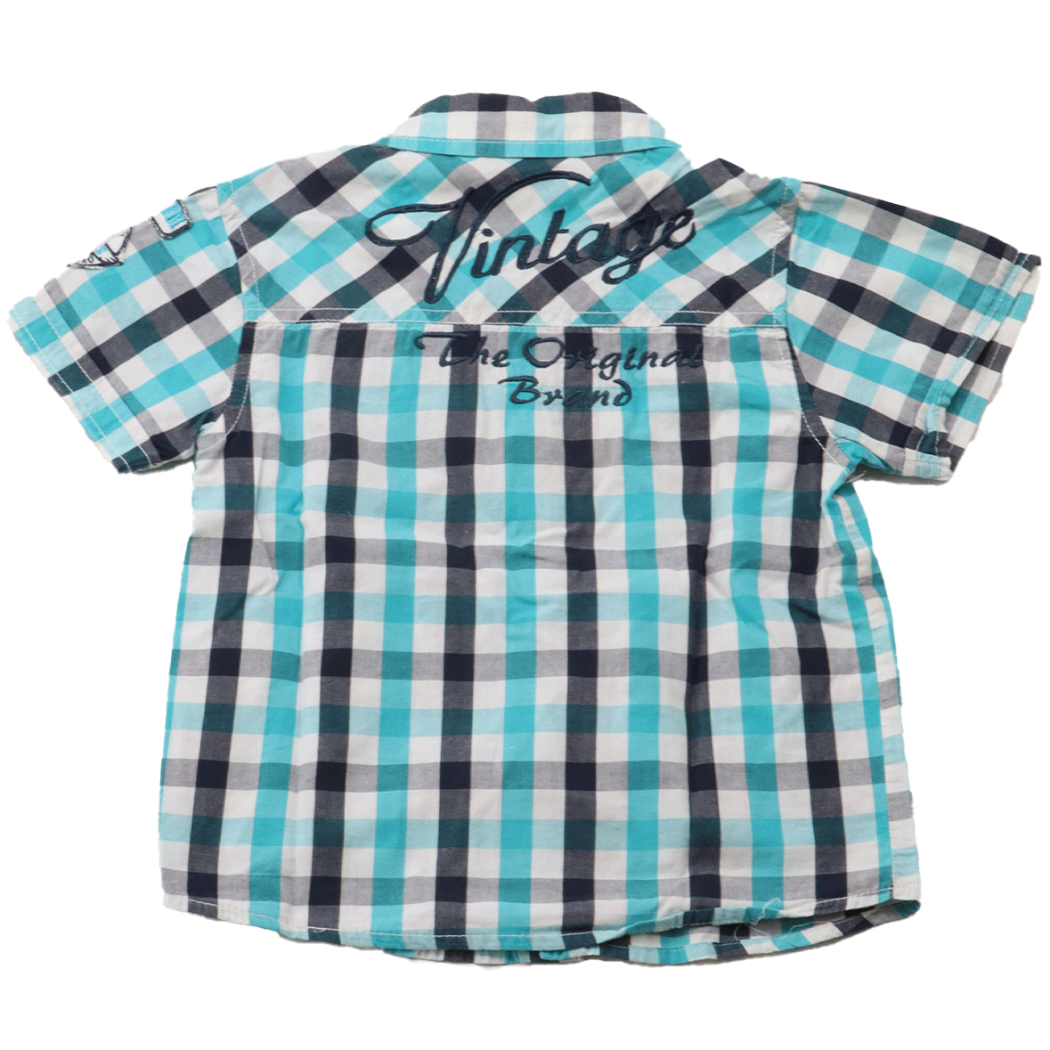 Scamps&Boys overhemd blauw geblokt (achterkant) in maat 116 voor jongens. Dit zomer overhemd is geschikt voor alle gelegenheden en staat altijd stijlvol.