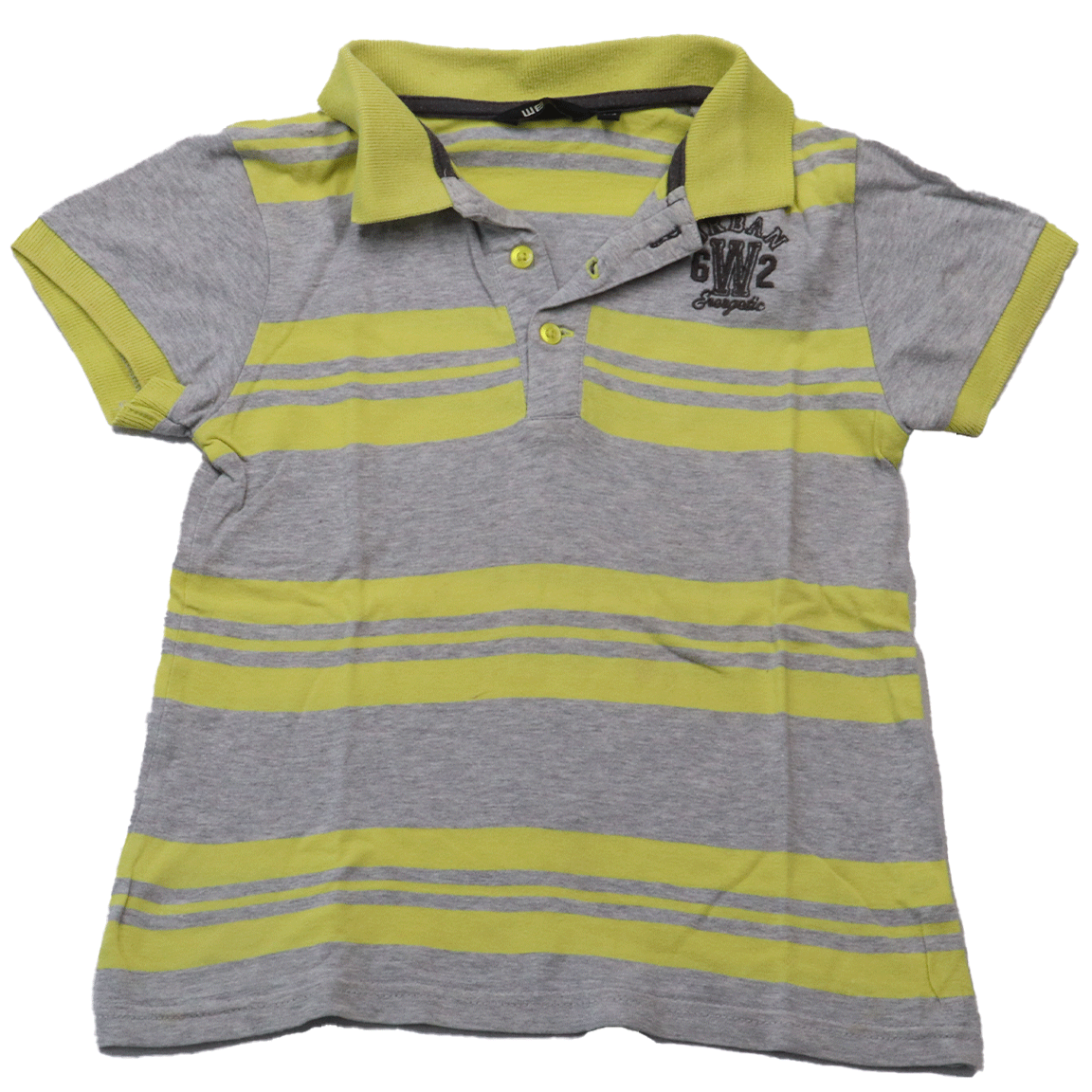 WE polo geel-grijs kleuren in maat 110-116 voor jongens. Gemaakt van comfortabel en heerlijk zacht, soepel katoen met viscose van WE