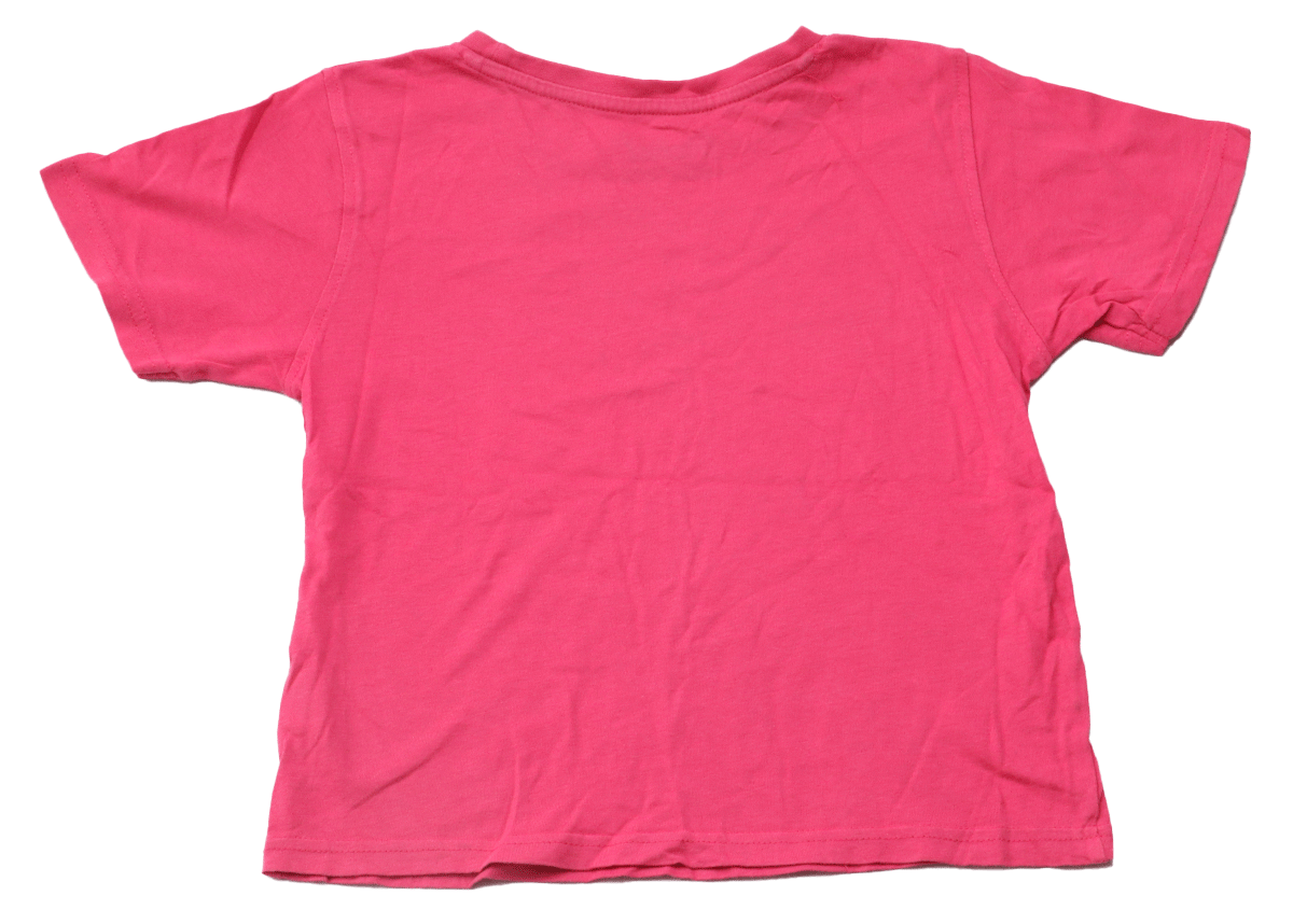 T-shirt roze Today is the best day ever (achterkant)! Een T-shirt in een mooie donker roze kleur met een vrolijke tekst in regenboog kleuren voor jongens in maat 116.