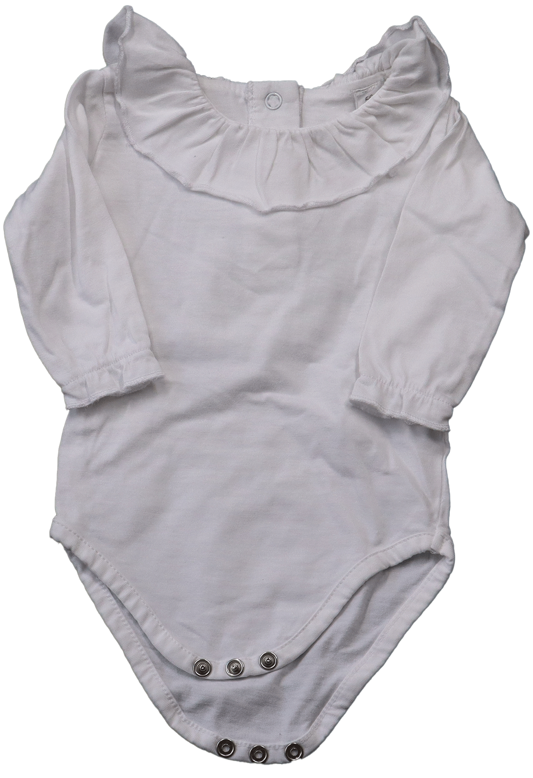 Romper met kraagje in maat 56. Deze newborn romper is een stralend wit exemplaar en heeft een modieuze en stijlvolle look door de versierde halslijn.